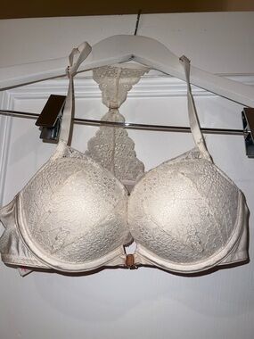 PINK Victoria's Secret Cream Lace Front-Closure Racerback Bra 34B  Date Push-up💗